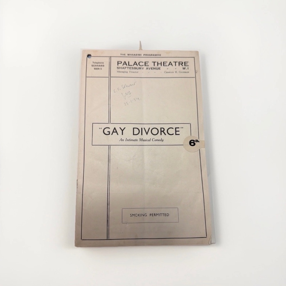 *FRED ASTAIRE COLE PORTER RARE 1933 LONDON GAY DIVORCE PROGRAM "NIGHT AND DAY"*